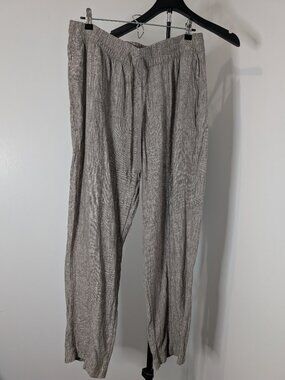 Athleta Cabo Linen Pintuck Pants Abalone Heather Taupe Women's Size Large